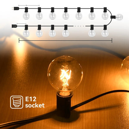 Burhui - Globe String Lights - Garland Patio Light - 220V - 2200K - 480LM Bolvorm - Bruiloftsfeest Kerst Achtertuin Decoratie - 7,6M - 25 Lampen - QUORE
