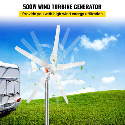 Windturbine - Windmolen Generator - Windturbine Generator – Windenergie - Wind Turbine - 5 Nylonvezel Blades - 12V - 29A - 500W - Wit - QUORE