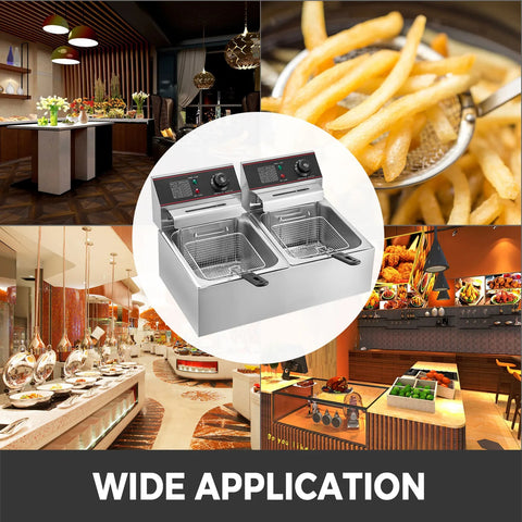 Vevor - Deep Fryer - Deep Fryer - Double Tanks - Commercial Deep Fryer - Countertop Deep Fryer - Adjustable Temperature Control - 5000W - 220V - 12L - Stainless Steel - Silver