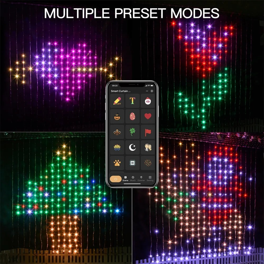 Elenut - Led koperdraad Lichtsnoer - Wifi APP-gestuurd - Kerstgordijnverlichting Raam - DIY Bruiloft Garland Lichtsnoer Binnen Buiten Decoratie - 540LED - Multicolor - QUORE