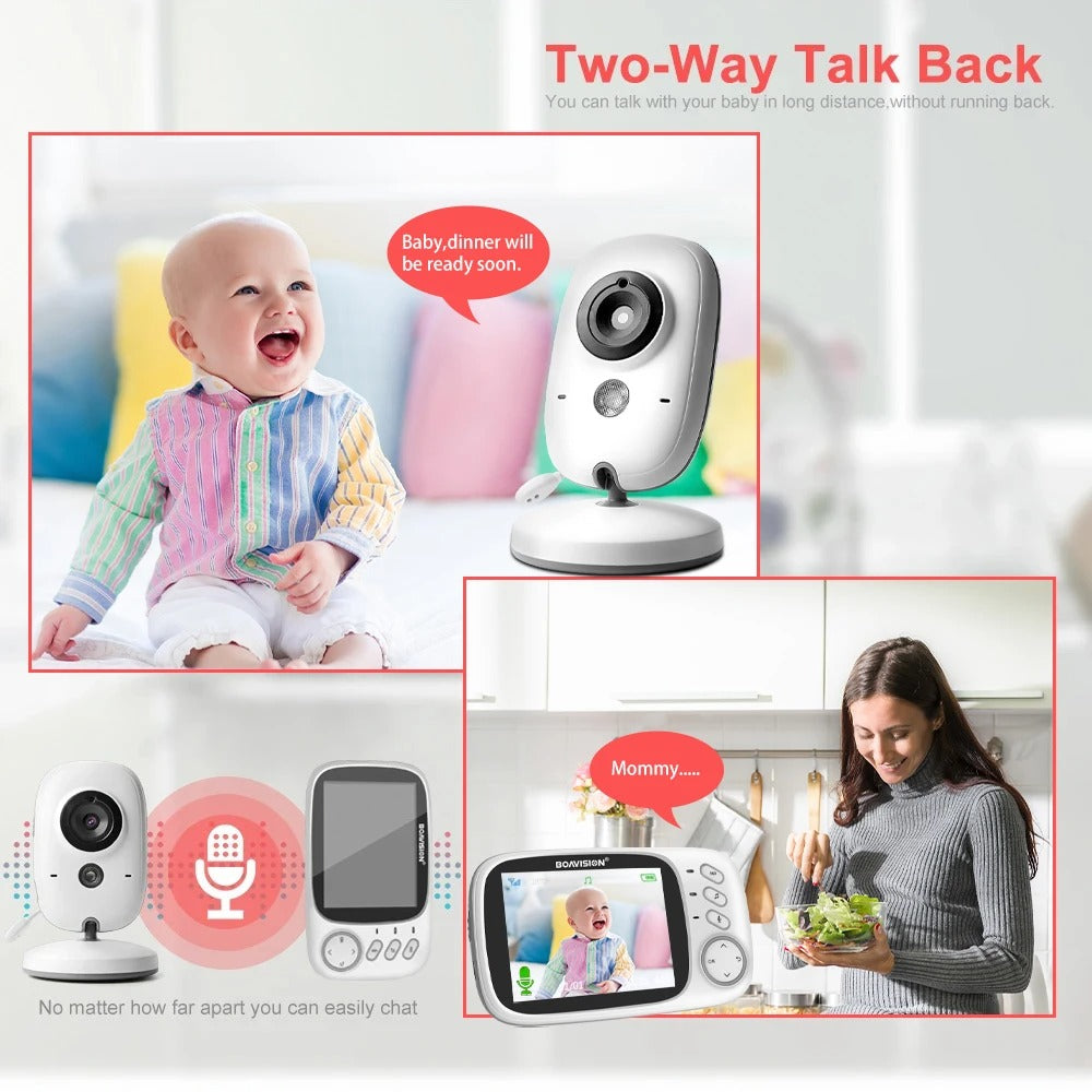 Babyfoon - Babyfoon met Camera - Baby Monitor - Binnencamera - 750mAh Li-polymer - 2.4G -  3.2 Inches LCD - 320 x 240pxl - 2-weg audio - Nachtzicht - CMOS - Wit - QUORE