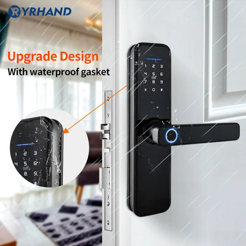 Smart Door Lock - Smart Lock - Electric Door Lock - APP - Bluetooth - WIFI - Fingerprint - Password - Waterproof - Black