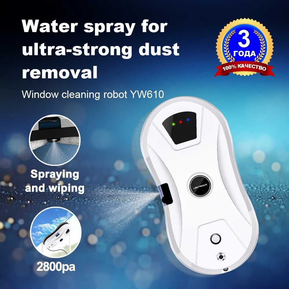 LIECTROUX - Robot window cleaner - Water mist - Ultra-thin - Robot vacuum cleaner - Glass squeegee - Dry &amp; Wet mopping - AI Route - White