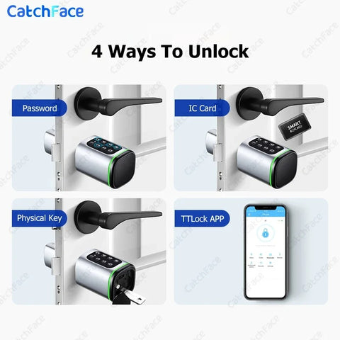 Smart door lock - Smart Lock - Electric door lock - RFID card - Adjustable TTLock - APP - Password - Euro cylinder lock - Digital Keyless Replacement Alexa - Silver