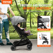 Vevor - Kinderwagen - 3 in 1 - Kinderwagen - Opvouwbare Trolley voor Baby's - met 95°-175° Verstelbare Rugleuning - 0/90° Verstelbare Voetensteun - Grijs