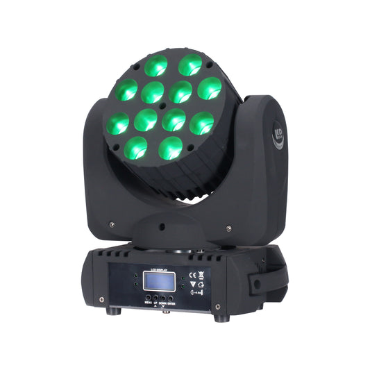 Movinghead – LED Beam – Wash Licht – Discolamp – Podiumverlichting – 12x12W RGBW LEDs – 540° Pan & 270° Tilt – 150W Krachtige Lichtshow - QUORE