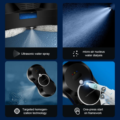 LIECTROUX - Robot raamreiniger - Raamreiniger - Waternevel raamreinigingsrobot - Intelligent - Dubbelzijdig - Borstelloze motor - Glasreiniger - Zwart