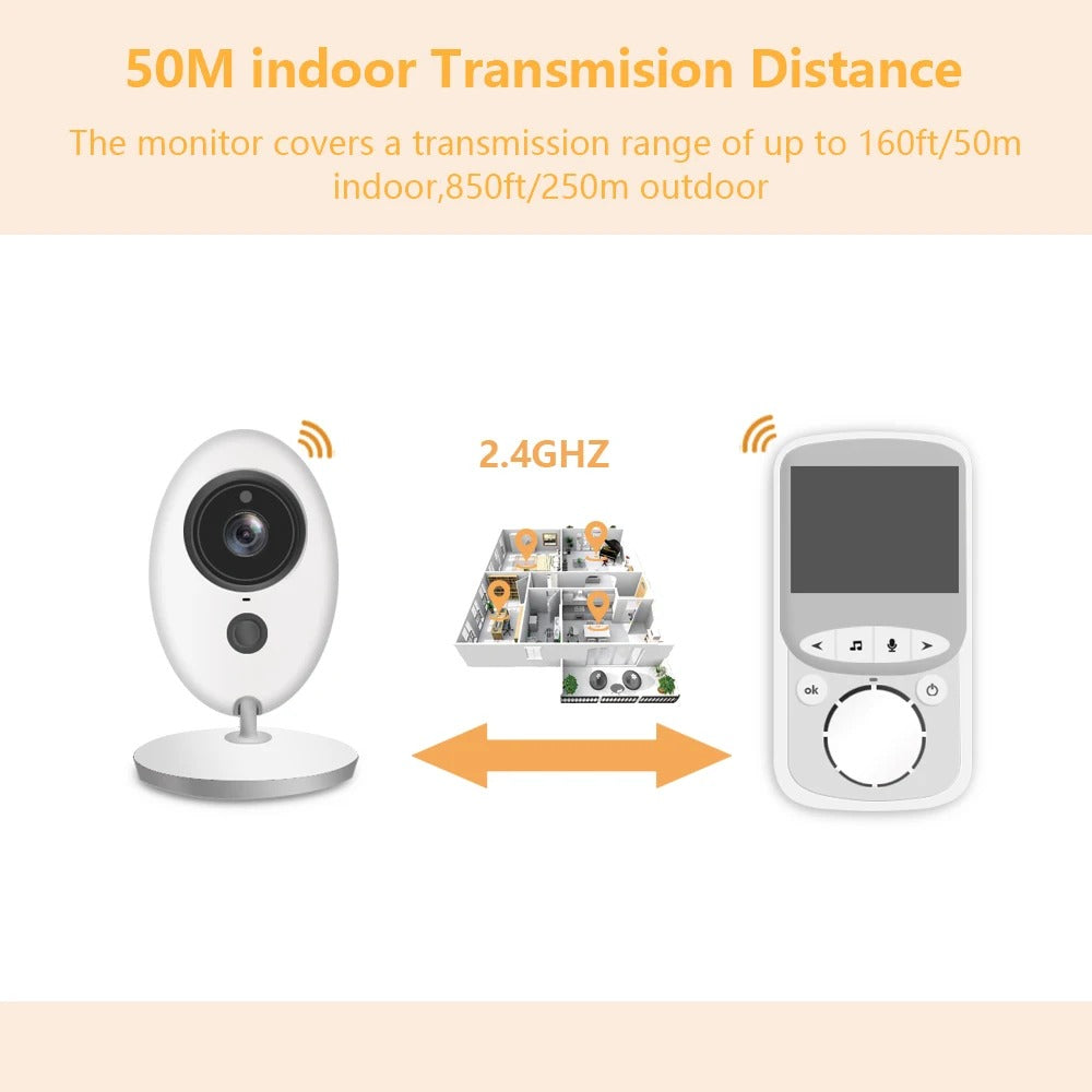 Baby Monitor - Baby Monitor with Camera - Baby Monitor - Indoor Camera - Intercom - IR Audio Video - Temperature Monitoring - 2.4 GHz - 750 mAh - CMOS - White