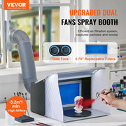 Airbrush - Airbrush spuitcabine - Draagbaar - Airbrush verfspuitcabine kit - met 4 LED-lampen - Krachtige dubbele afzuigventilatoren - Zilver