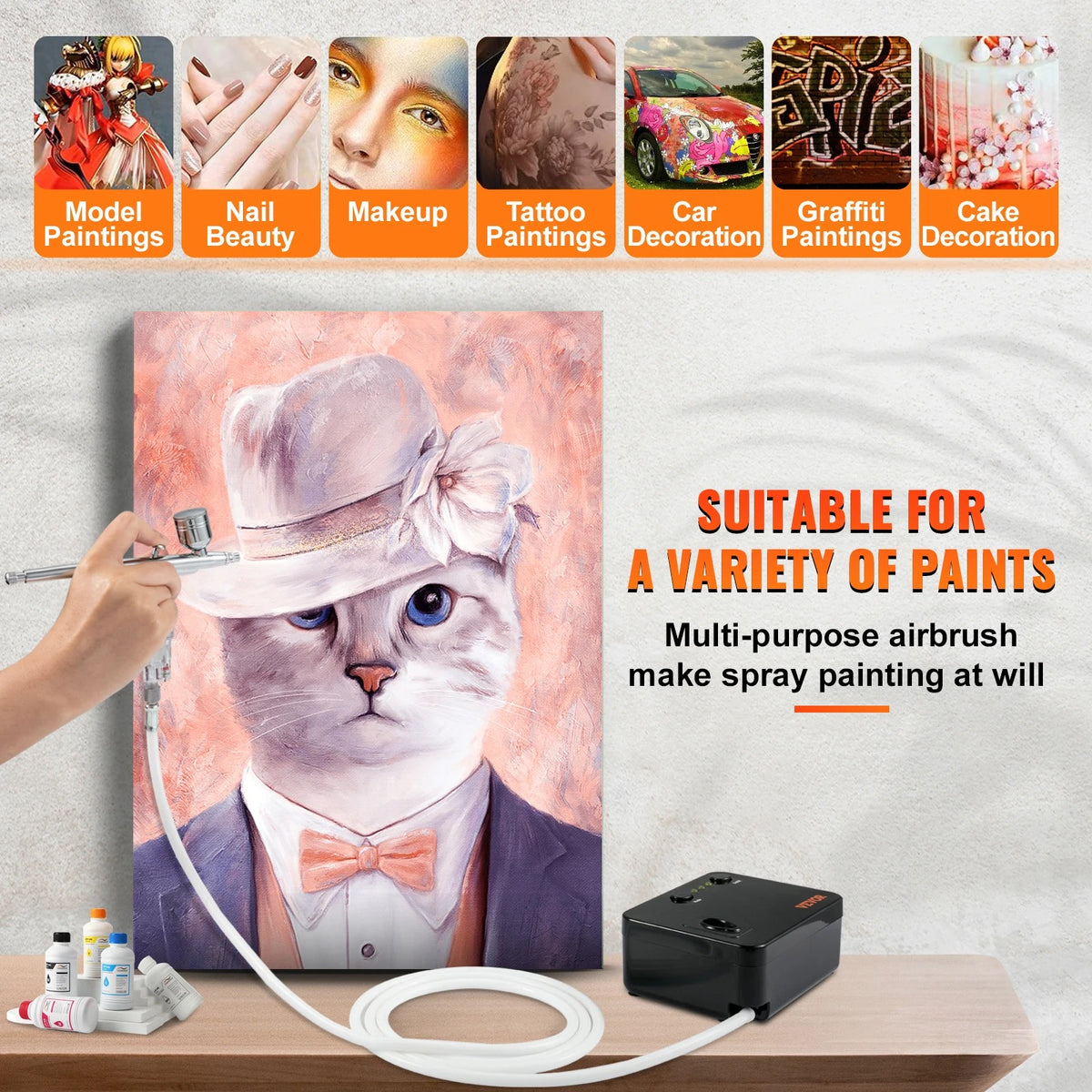 Airbrush - Airbrush Kit - Dual-Action - 30PSI - Automatische start/stop-regeling - 0,3 mm spuitpistool - voor het schilderen van taarten en nagelmake-up - Zwart - QUORE