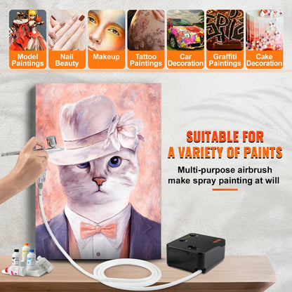 Airbrush - Airbrush Kit - Dual-Action - 30PSI - Automatische start/stop-regeling - 0,3 mm spuitpistool - voor het schilderen van taarten en nagelmake-up - Zwart - QUORE