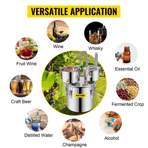 Vevor - Water Distiller - 20L - DIY Moonshine Equipment - Alcohol Water Distiller - Brewing Machine for Whiskey, Wine, Beer - Stainless Steel - Silver