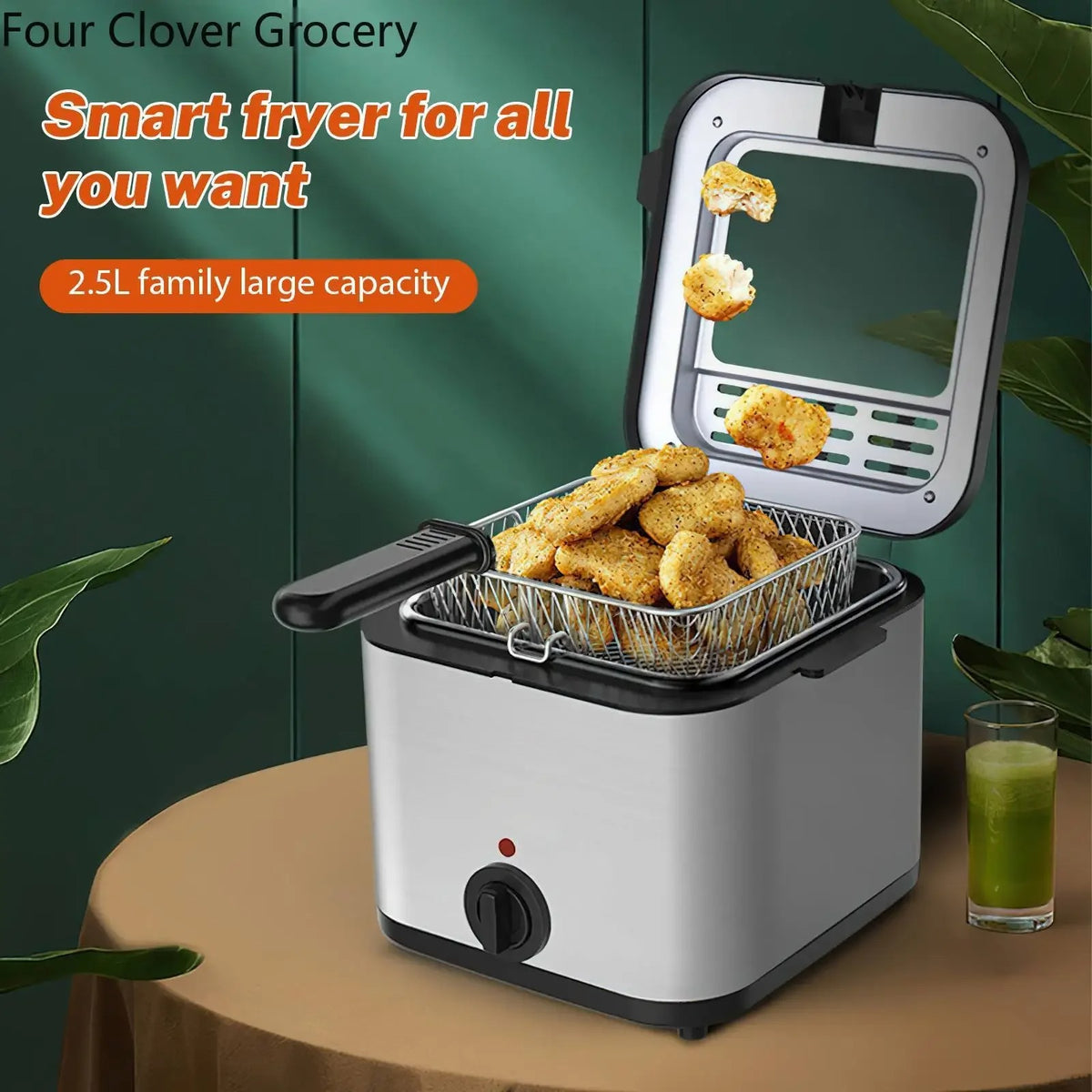 Frituurpan - Frituurpan - Elektrische Frituurpan - Frituurmachine - Verstelbare Thermostaat - Gebakken Kipgrill - Keuken Koken - 2,5L - 220V - 120W - Grijs