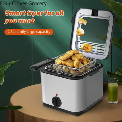 Frituurpan - Frituurpan - Elektrische Frituurpan - Frituurmachine - Verstelbare Thermostaat - Gebakken Kipgrill - Keuken Koken - 2,5L - 220V - 120W - Grijs