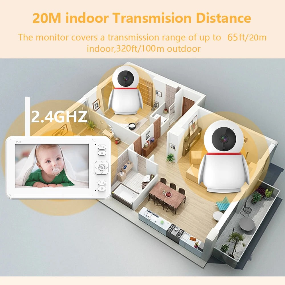Baby Monitor - Baby Monitor with Camera - Baby Monitor - Indoor Camera - 4800mAh - 2MP - CMOS - Night Vision - PTZ Camera - 1080P - White
