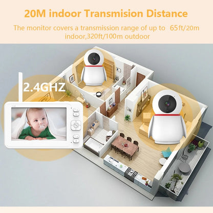 Baby Monitor - Baby Monitor with Camera - Baby Monitor - Indoor Camera - 4800mAh - 2MP - CMOS - Night Vision - PTZ Camera - 1080P - White
