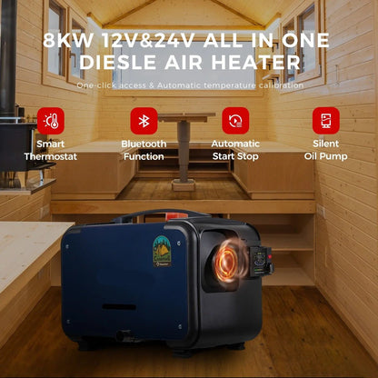 Diesel Heater - Electric Heater - 8KW - Bluetooth App &amp; Remote Control - Ultra Quiet Night Heater for Camper, Motorhome, Tent, House - A2302B Switch - Blue