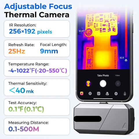 Thermal Imaging Camera - Thermal Camera - Thermal Imaging Cameras - 256x192 Resolution - 9mm Adjustable Focus Lens - Infrared Test Report - Thermal Camera for Android - USB-C - Gray