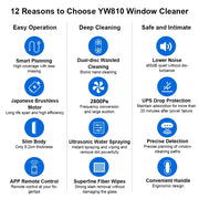 LIECTROUX - Robot raamreiniger - Raamreiniger - 2-weg waterspray - Ultra dun - Robot raamreiniger - Elektrische glasreiniger - Droge en natte dweil - BLDC - Zwart