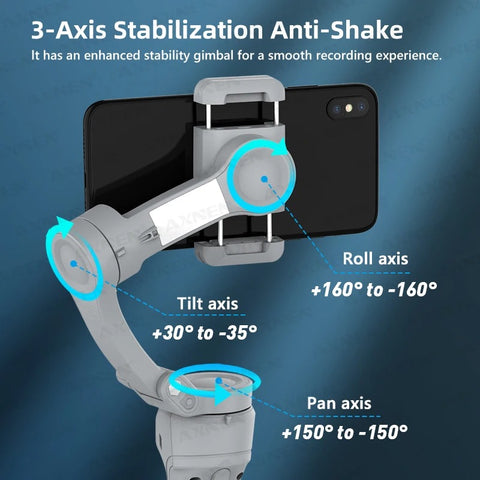 Gimbal Smartphone - Gimbal voor Smartphone & Camera - Handheld spiegelloos - 3-assig - Anti-Shake - Handheld Gimbal - Telefoonstabilisator - Opvouwbare houder Selfie-statief - Wit - Gimbal met tas en TCmic