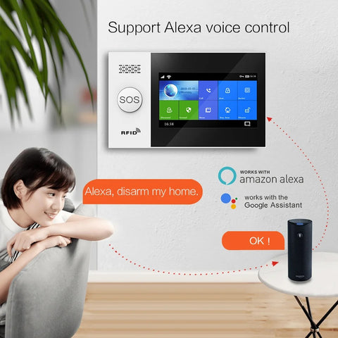 Alarmsysteem - Sirene - Smart Home Beveiligingssysteem - APP - Draadloos - 4.3 inch LCD - APP Bediening - met Alexa - SOS - PSTN - Wit