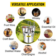Vevor - Water Distiller - Alcohol Water Distiller - DIY Moonshine Equipment - Stainless Steel - Brewing Machine for Whisky Wine Beer - 50L - Silver