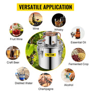 Vevor - Water Distiller - Alcohol Water Distiller - DIY Moonshine Equipment - 12L - Brewing Machine for Whiskey, Wine, Beer - Stainless Steel - Silver