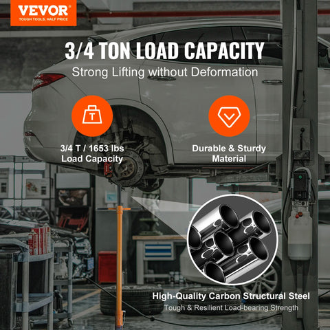 Vevor - Underhoist Stand - Capaciteit 3/4 ton - Paalkrik - Heffen van 43,3" tot 70,9" - Driehoekige basis - Twee wielen voor ondersteuning van auto's - Oranje