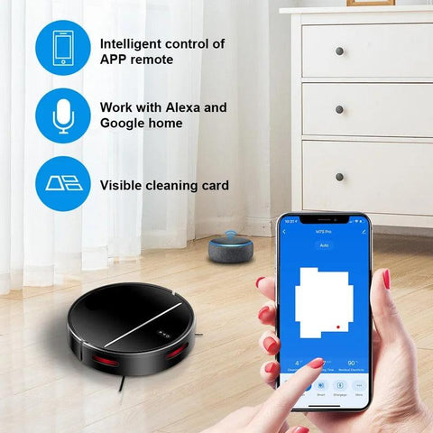 Robot Vacuum Cleaner - 2 in 1 - Wet Mop Combo - Smart Mapping - WiFi App - 4KPa - Brushless Motor - Ideal for Pet Hair - Carpet - Floor - Black