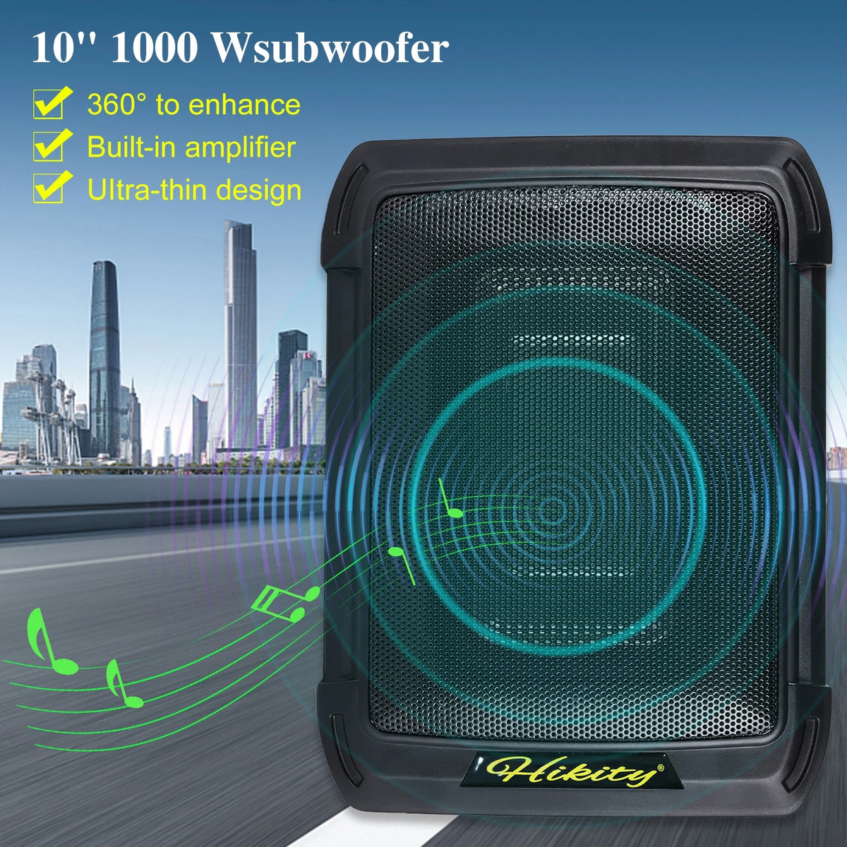 Podofo - Auto Subwoofer Audio -1000W - Auto Auto Versterker Subwoofer - Voertuig Audio - Hoog Vermogen - Pure Lage Muziek Auto Luidsprekers - Onder Stoel Subwoofer - 34.5x26x8CM - Zwart