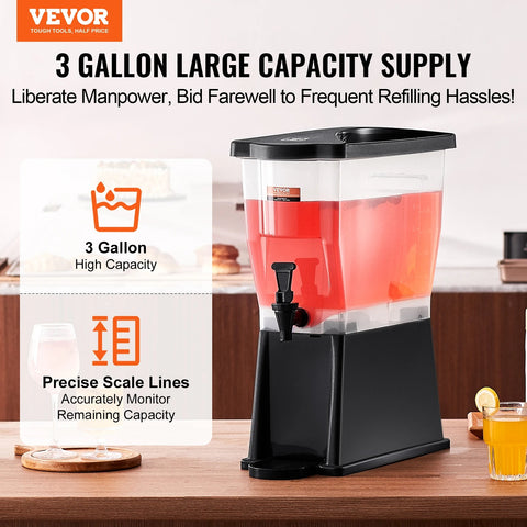 Vevor - Dispenser - Beverage dispenser - Party dispenser - Plastic juice dispenser - for restaurants, hotels and parties - 2 x 2.5 Gal - PP material - Black