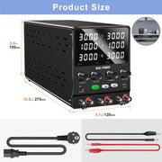 Kuaiqu - Power Supply - Inverter - Adjustable Voltage Regulator - Dual-Channel Variable DC Power Supply - 30V - 10A - 300W - AC 220V - Black