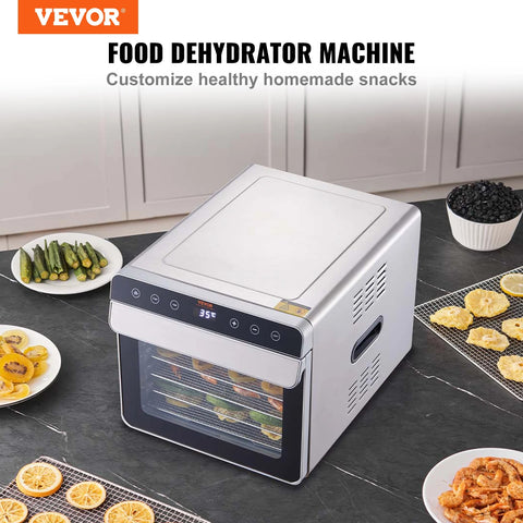Vevor - Food Dehydrator - Drying Oven - Food Dehydrator - 700W - Stainless Steel - Digital Adjustable Timer and Temperature - Silver