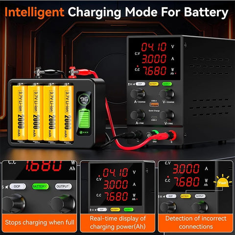 Nice-Power - Power supply - Converter - Adjustable DC power supply - 30V - 10A - AC 220V - USB-A USB-C - Encoder knob - Black