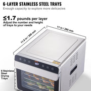 Vevor - Food Dehydrator - Drying Oven - Food Dehydrator - 700W - Stainless Steel - Digital Adjustable Timer and Temperature - Silver