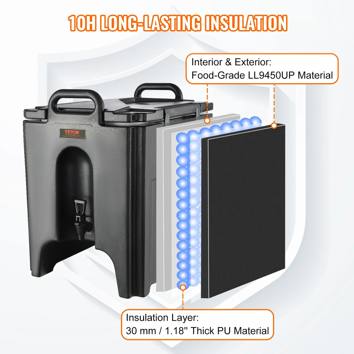 Dispenser - Drankdispenser - Geïsoleerde dispenser - Feestdispenser - Thermische drankdispenser - 2,5 gallon - Zwart - QUORE
