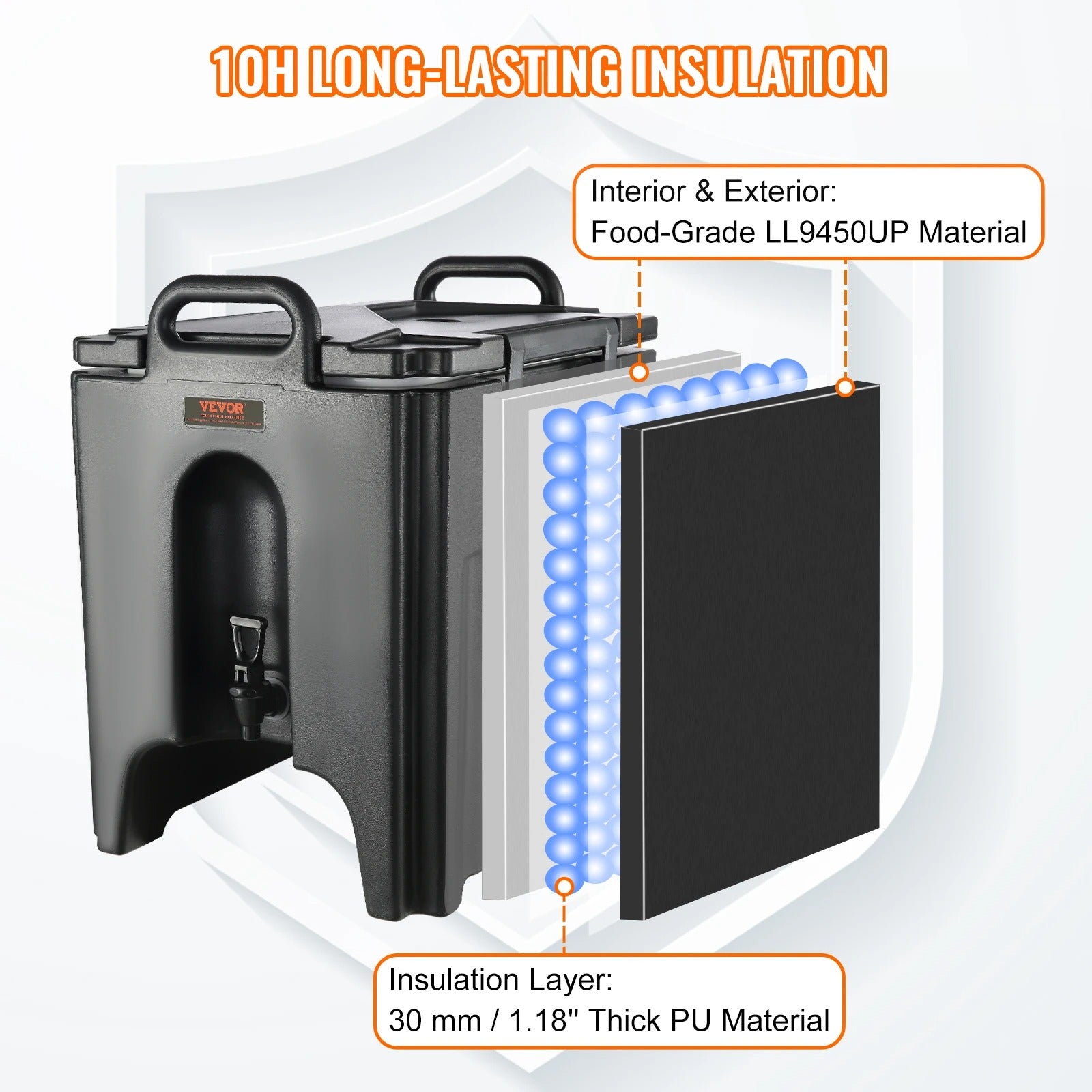 Dispenser - Drankdispenser - Geïsoleerde dispenser - Feestdispenser - Thermische drankdispenser - 2,5 gallon - Zwart - QUORE