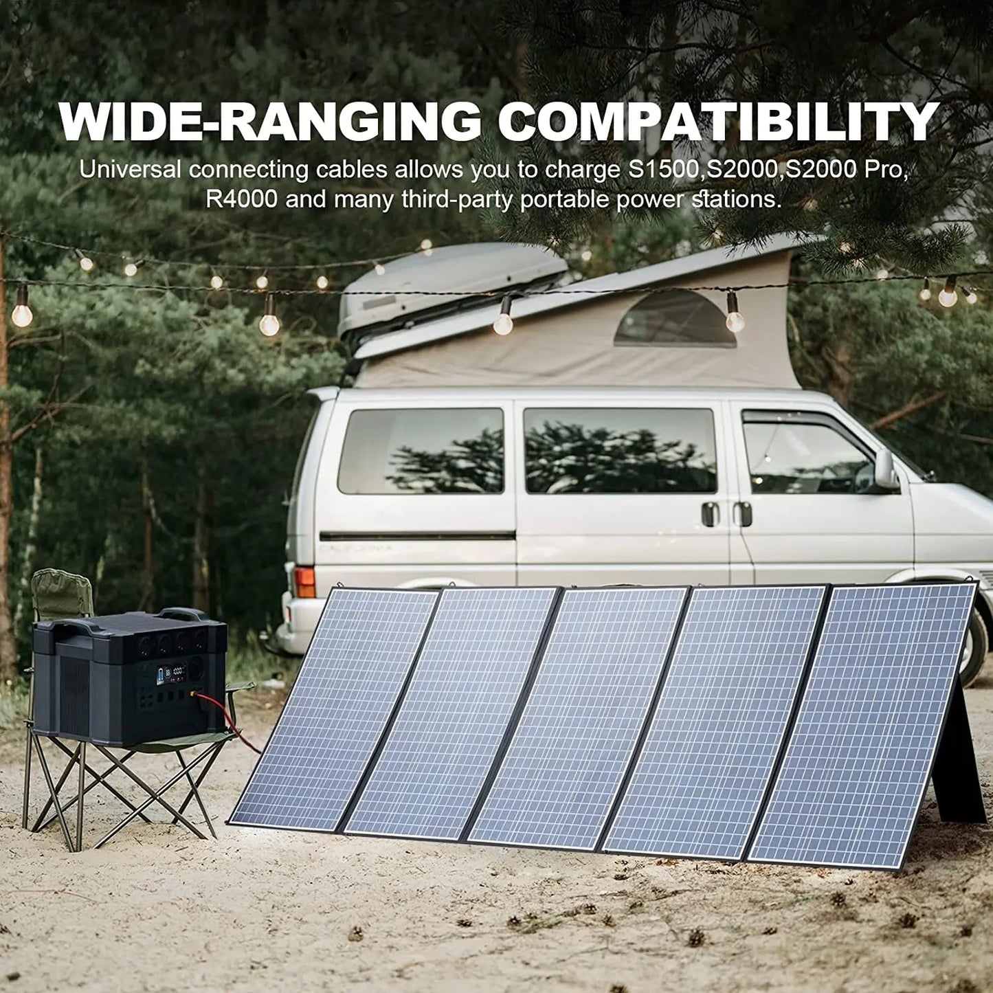 AllPowers - Zonnepaneel - Draagbaar - Waterdicht - Opvouwbaar zonnepaneel - voor Camping RV Tuin Dak - Polykristallijn Silicium - 37V - 400W - Zwart - QUORE