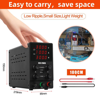 Voeding - Labvoeding - Omvormer - Regelbare Spanningsregelaar - Regelbare Voeding - Gereguleerde labvoeding - Functiegenerator - Regelaar Stabilisator Tafelbron - Regelbaar - 30V - 10A - 220V - Zwart