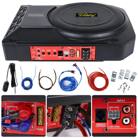 Podofo - Auto Subwoofer Audio - 800W - Krachtige luidspreker - 90db - Onderstoel Woofer - Subwooferbehuizing met kabel - 40Hz-20KHz - Zwart