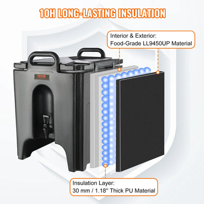 Dispenser - Beverage Dispenser - Insulated Dispenser - Party Dispenser - Thermal Beverage Dispenser - 10 Gallon - Black