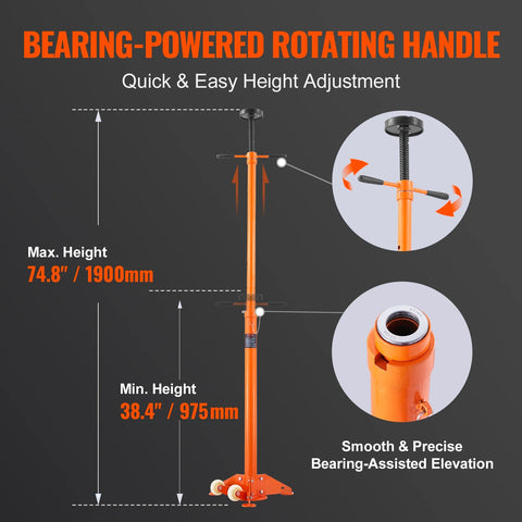 Vevor - Underhoist Stand - Capaciteit 3/4 ton - Paalkrik - Heffen van 43,3" tot 70,9" - Driehoekige basis - Twee wielen voor ondersteuning van auto's - Oranje