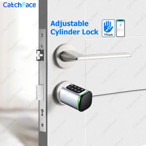 Smart door lock - Smart Lock - Electric door lock - RFID card - Adjustable TTLock - APP - Password - Euro cylinder lock - Digital Keyless Replacement Alexa - Silver