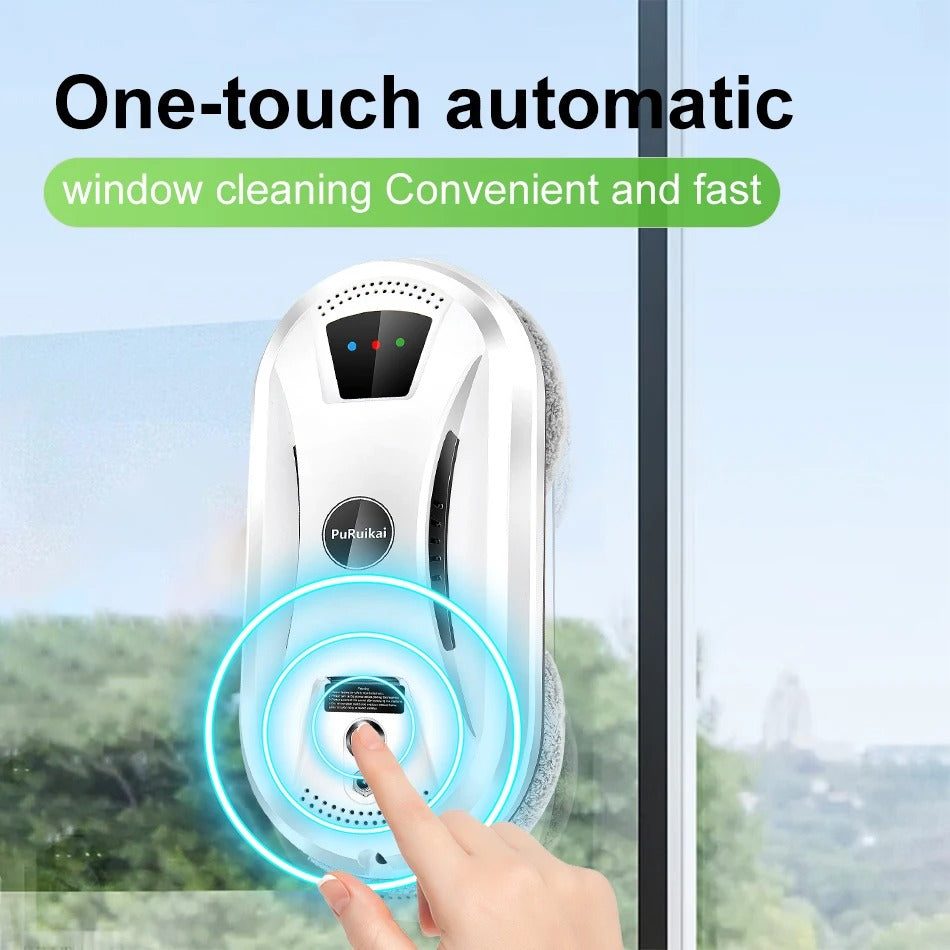 PuRuiKai - Robot Window Cleaner - Electric Glass Cleaner with Remote Control for Home - <800W - 240V - Cord Length 5M - White
