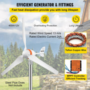 Wind Turbine - Windmill Generator - Wind Turbine Generator - Wind Energy - Wind Turbine - 12V - 24A - 900RPM - 400W - 3 Nylon Fiber Blades - White