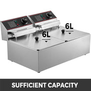 Vevor - Deep Fryer - Deep Fryer - Double Tanks - Commercial Deep Fryer - Countertop Deep Fryer - Adjustable Temperature Control - 5000W - 220V - 12L - Stainless Steel - Silver