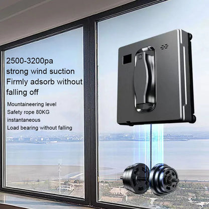 PuRuiKai - Robot Window Cleaner - Double Water Mist - High Vacuum Suction - Laser Sensor - Home Wall Glass Cleaning Robot - <800W - 240V - Gray