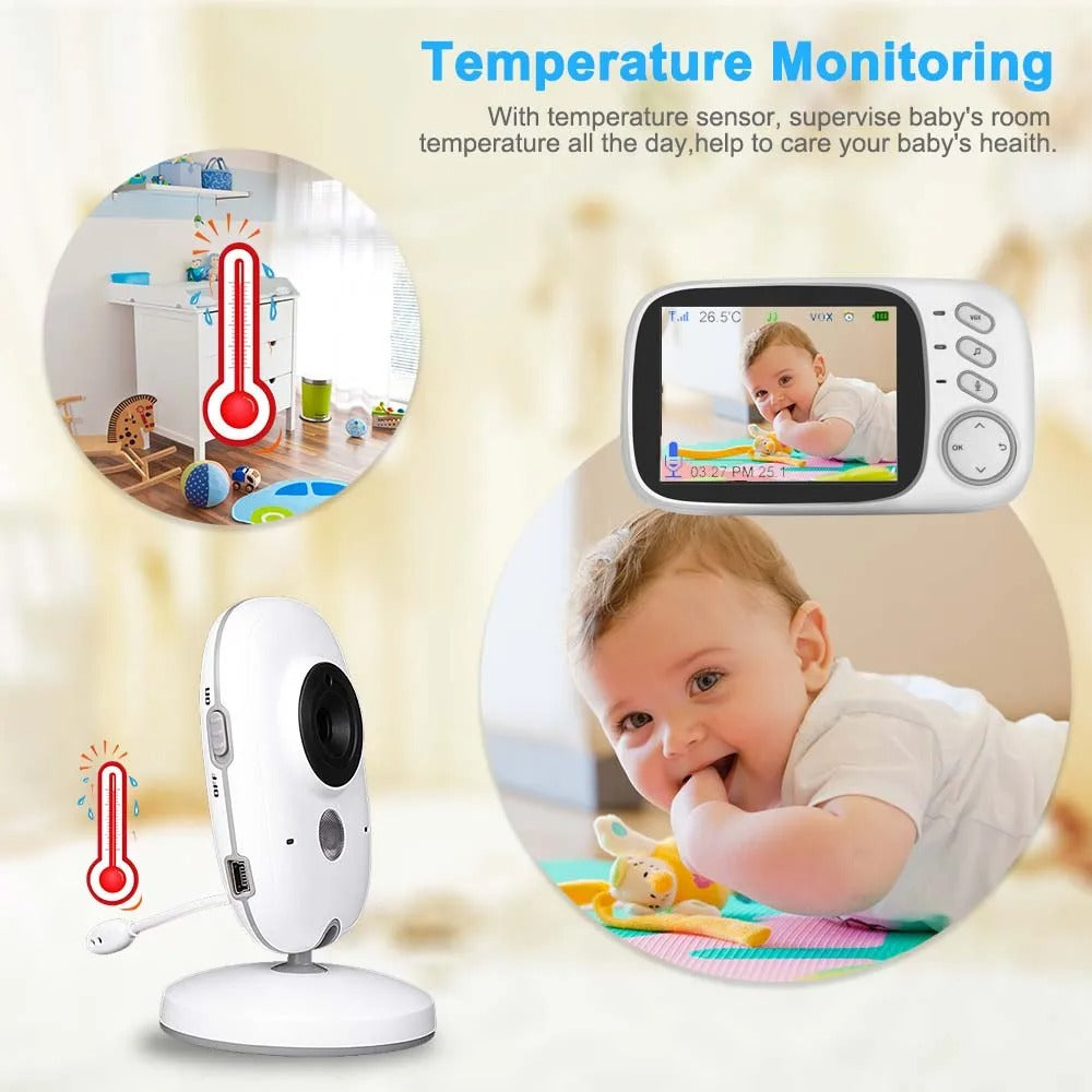 Babyfoon - Babyfoon met Camera - Baby Monitor - Binnencamera - 750mAh Li-polymer - 2.4G -  3.2 Inches LCD - 320 x 240pxl - 2-weg audio - Nachtzicht - CMOS - Wit - QUORE