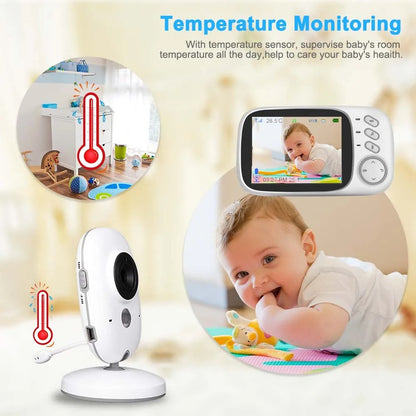 Babyfoon - Babyfoon met Camera - Baby Monitor - Binnencamera - 750mAh Li-polymer - 2.4G -  3.2 Inches LCD - 320 x 240pxl - 2-weg audio - Nachtzicht - CMOS - Wit - QUORE
