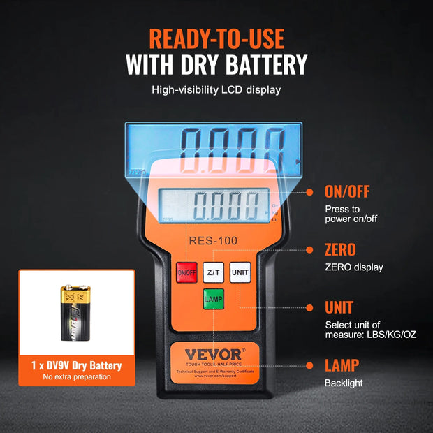 Vevor - Refrigerant Scale - HAVC Charge Recovery - Freon Scale - with Wired Remote - 220 LBS - High Accuracy - Metalworking - Black and Orange